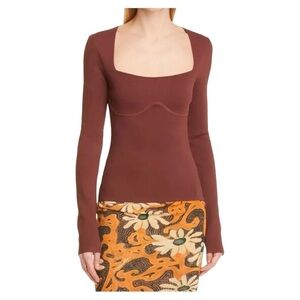 New Nanushka Mio Corset Long Sleeve Top Mahogany